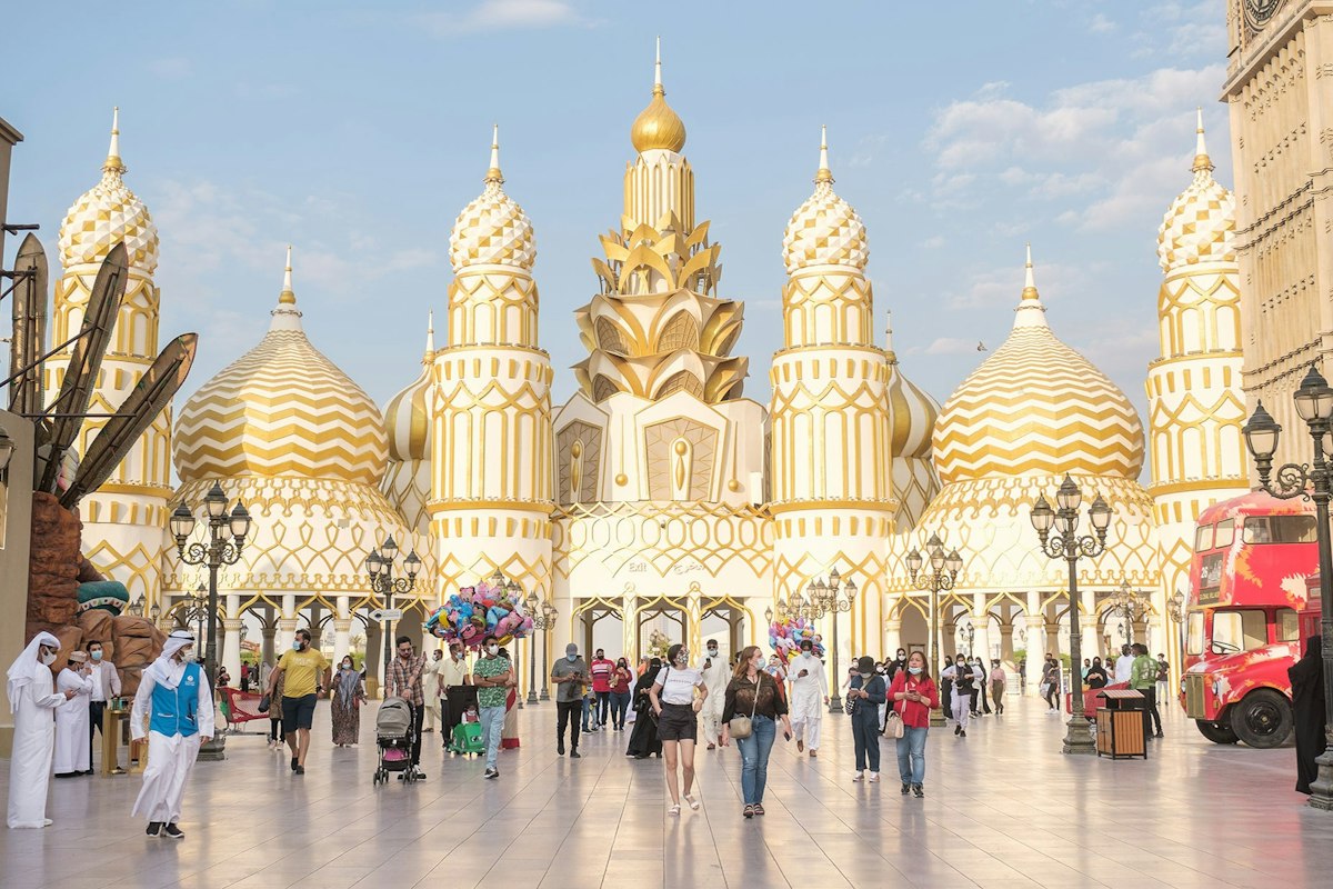 Decorative Global Village pavilion façades in daylight